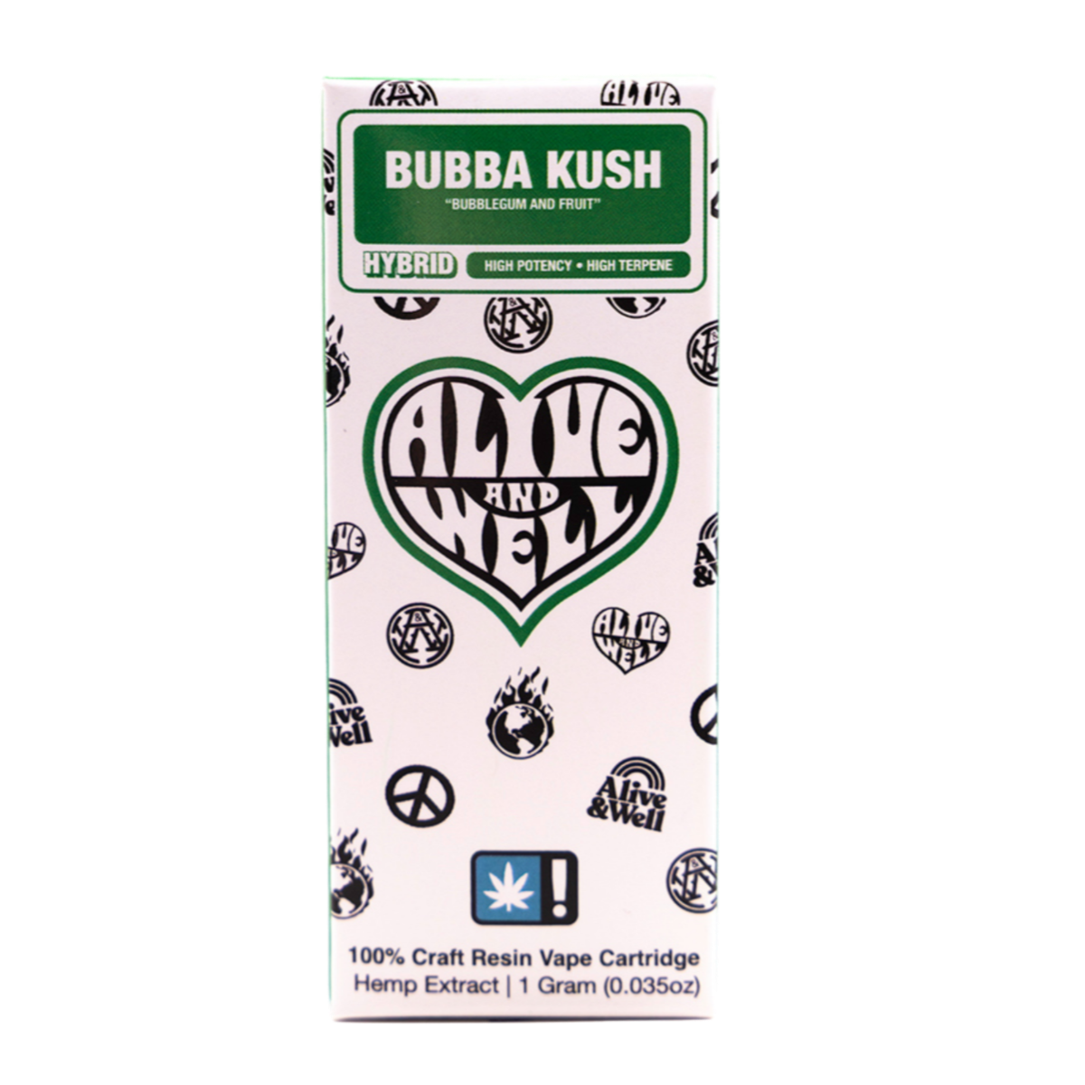 Alive and Well THCA Live Resin 510 Vape Cart - 1 Gram Hybrid - Bubba Kush