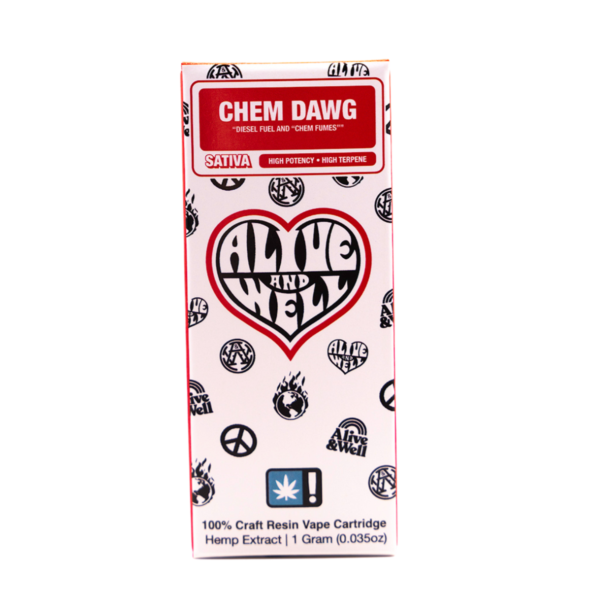 Alive and Well THCA Live Resin 510 Vape Cart - 1 Gram Sativa - Chem Dawg