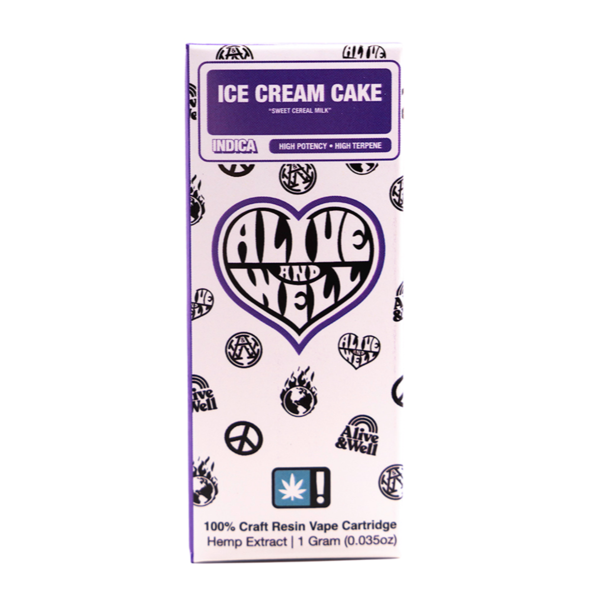 Alive and Well THCA Live Resin 510 Vape Cart - 1 Gram Indica - Ice Cream Cake