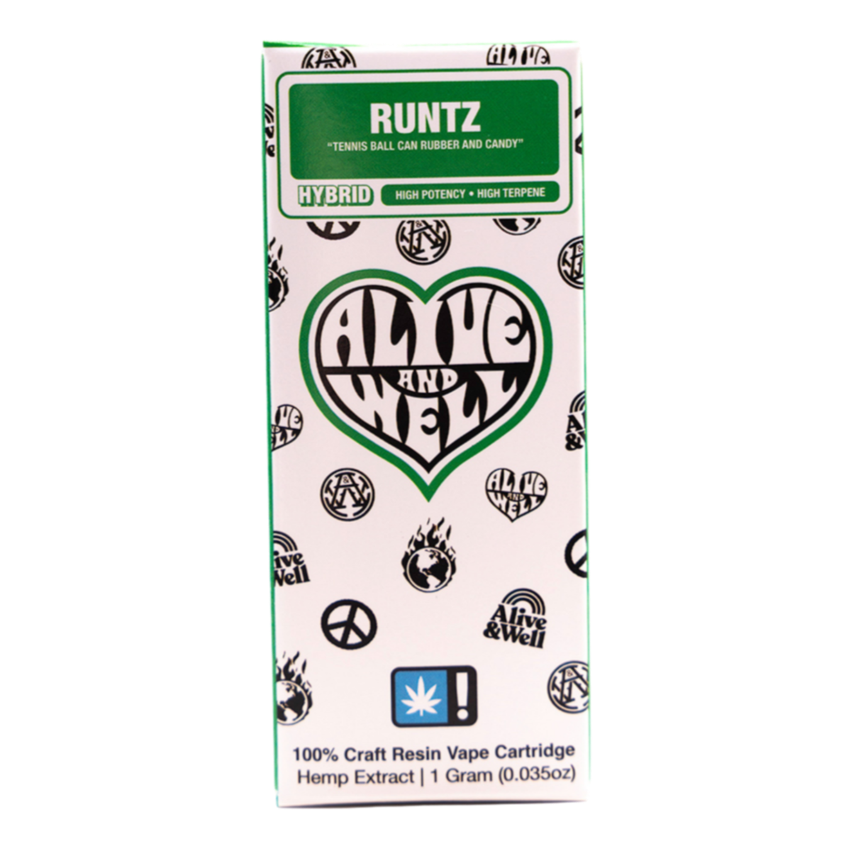 Alive and Well THCA Live Resin 510 Vape Cart - 1 Gram Hybrid - Runtz