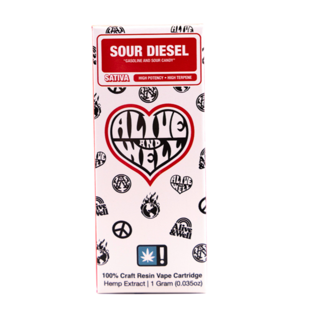 Alive and Well THCA Live Resin 510 Vape Cart - 1 Gram Sativa - Sour Diesel