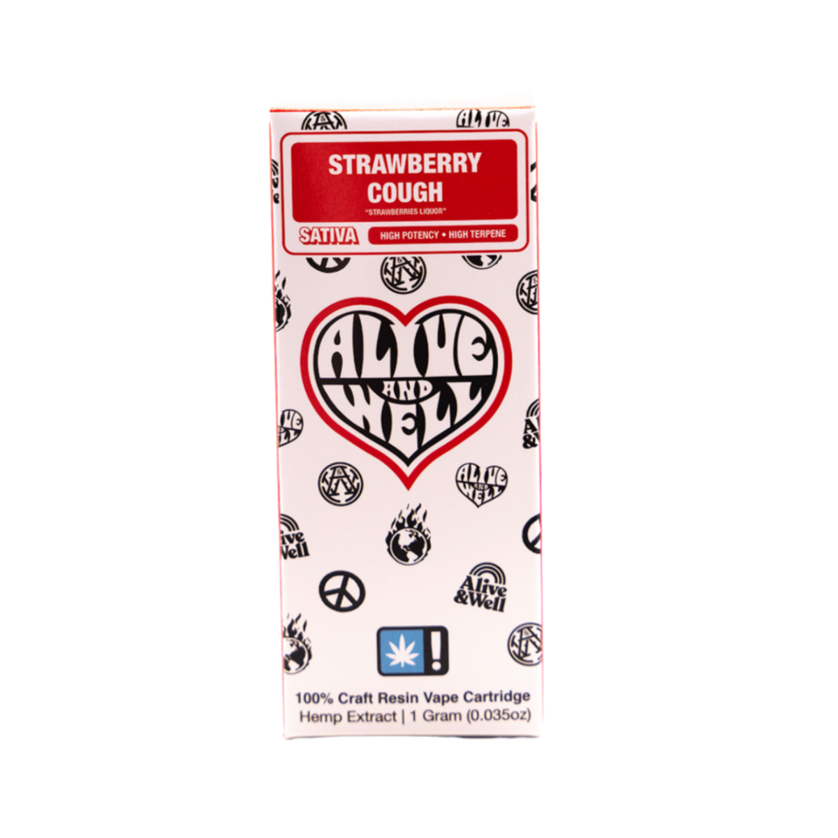 Alive and Well THCA Live Resin 510 Vape Cart - 1 Gram Sativa - Strawberry Cough