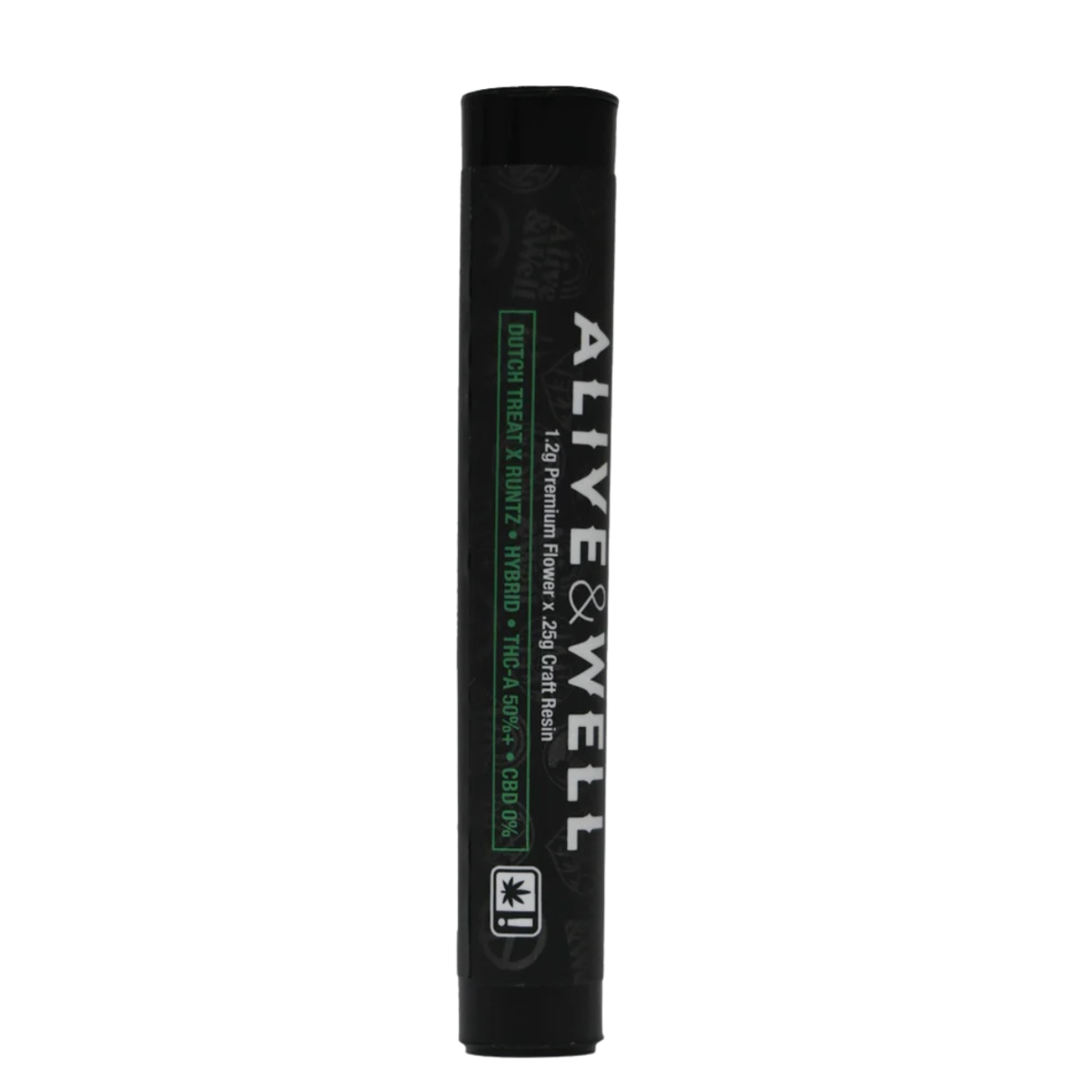 Alive and Well THCA Flower Live Resin Infused Pre Roll - 1.2g Premium Flower + .25 Craft Resin - Hybrid - Dutch Treat x Runtz