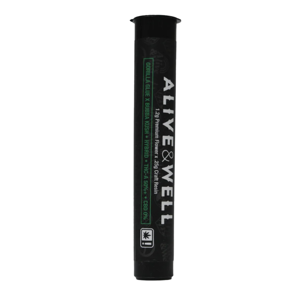 Alive and Well THCA Flower Live Resin Infused Pre Roll - 1.2g Premium Flower + .25 Craft Resin - Hybrid - Gorilla Glue x Bubba Kush