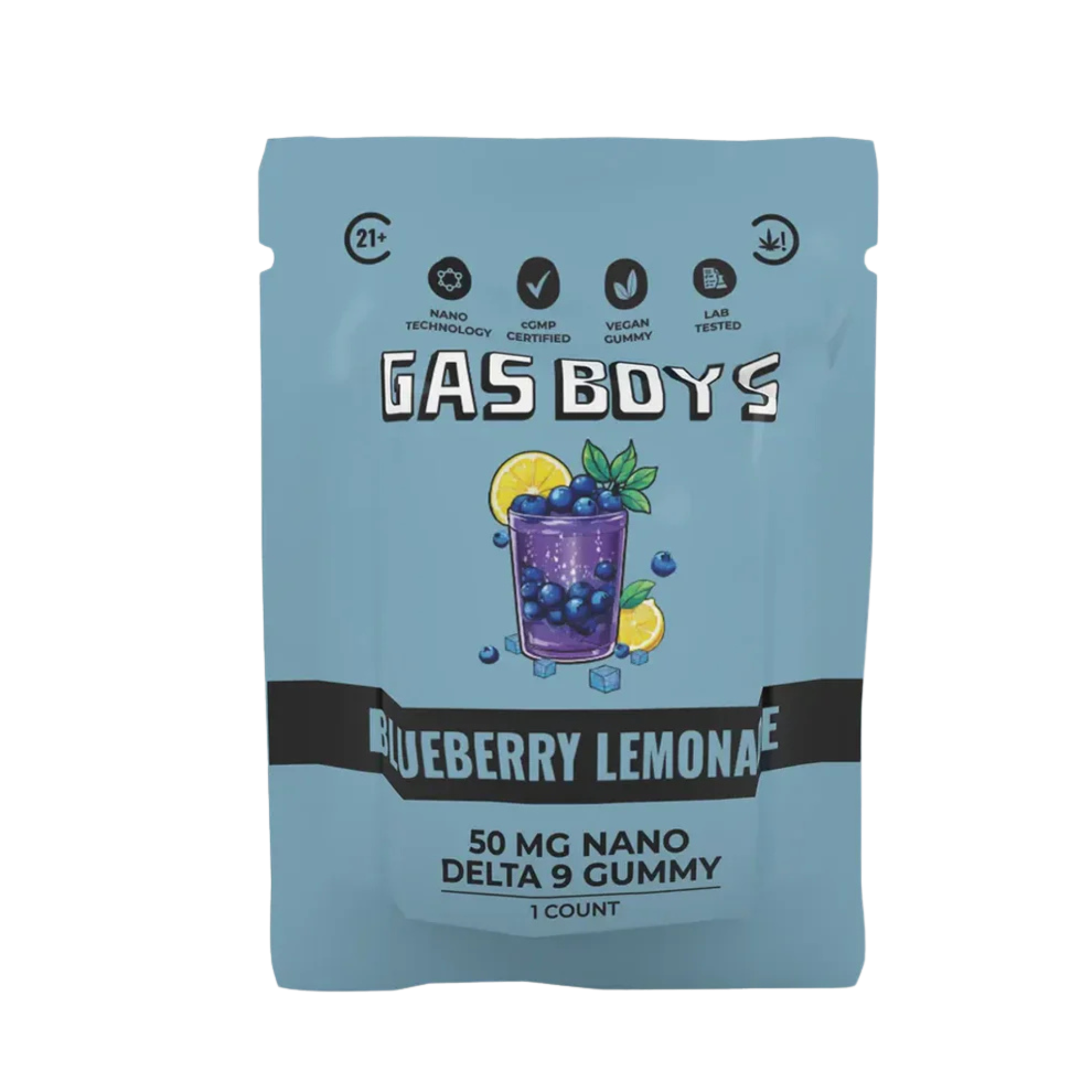 Gas Boys Nano Gummies Delta 9 THC 25mg - 2 Count - Blueberry Lemonade