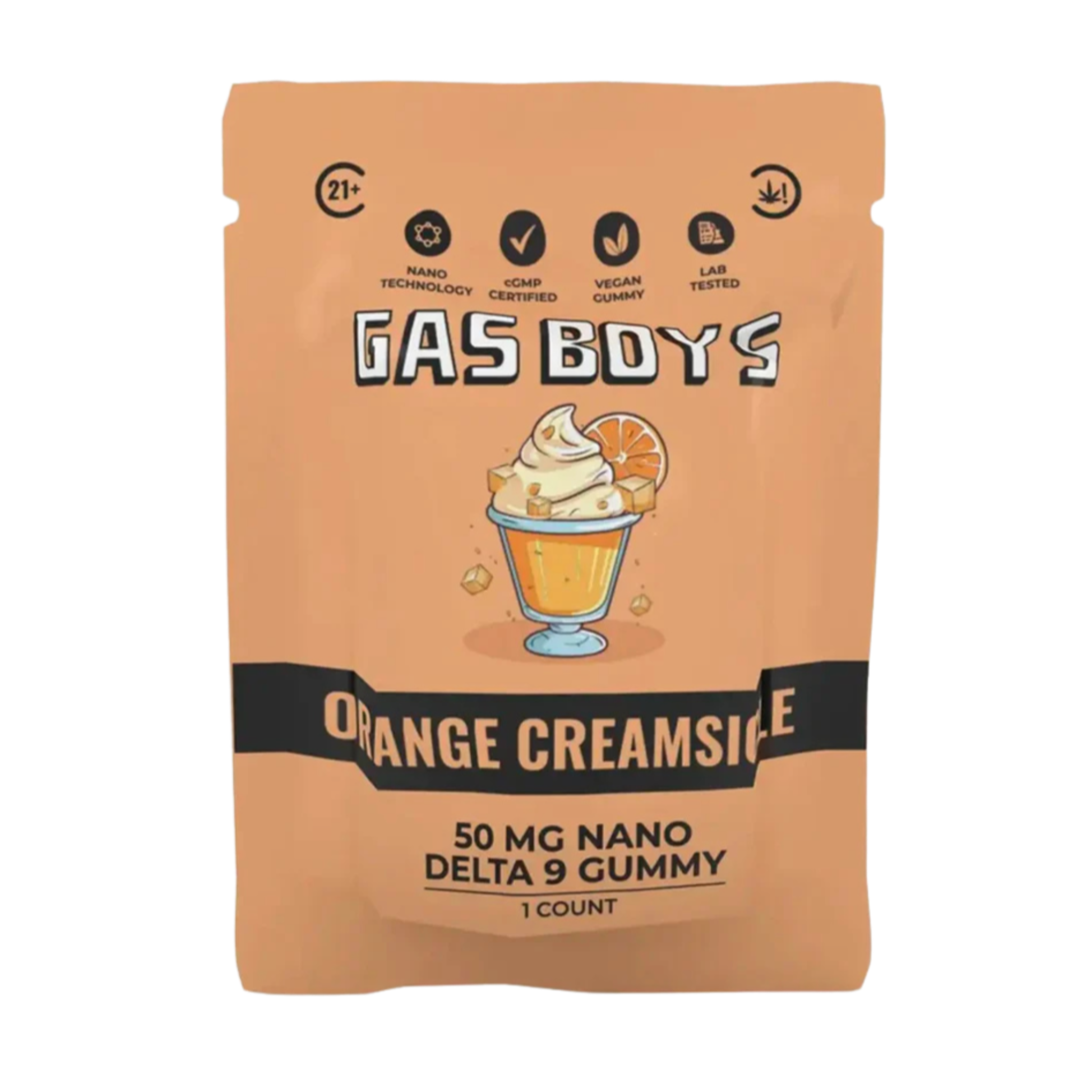 Gas Boys Nano Gummies Delta 9 THC 25mg - 2 Count - Orange Creamsicle