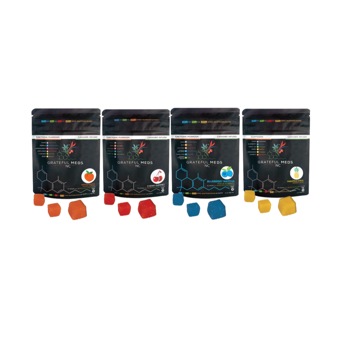 Grateful Meds NC - Functional Mushroom Blend Gummies + Delta 9 + CBN - Calming - Peace Peach