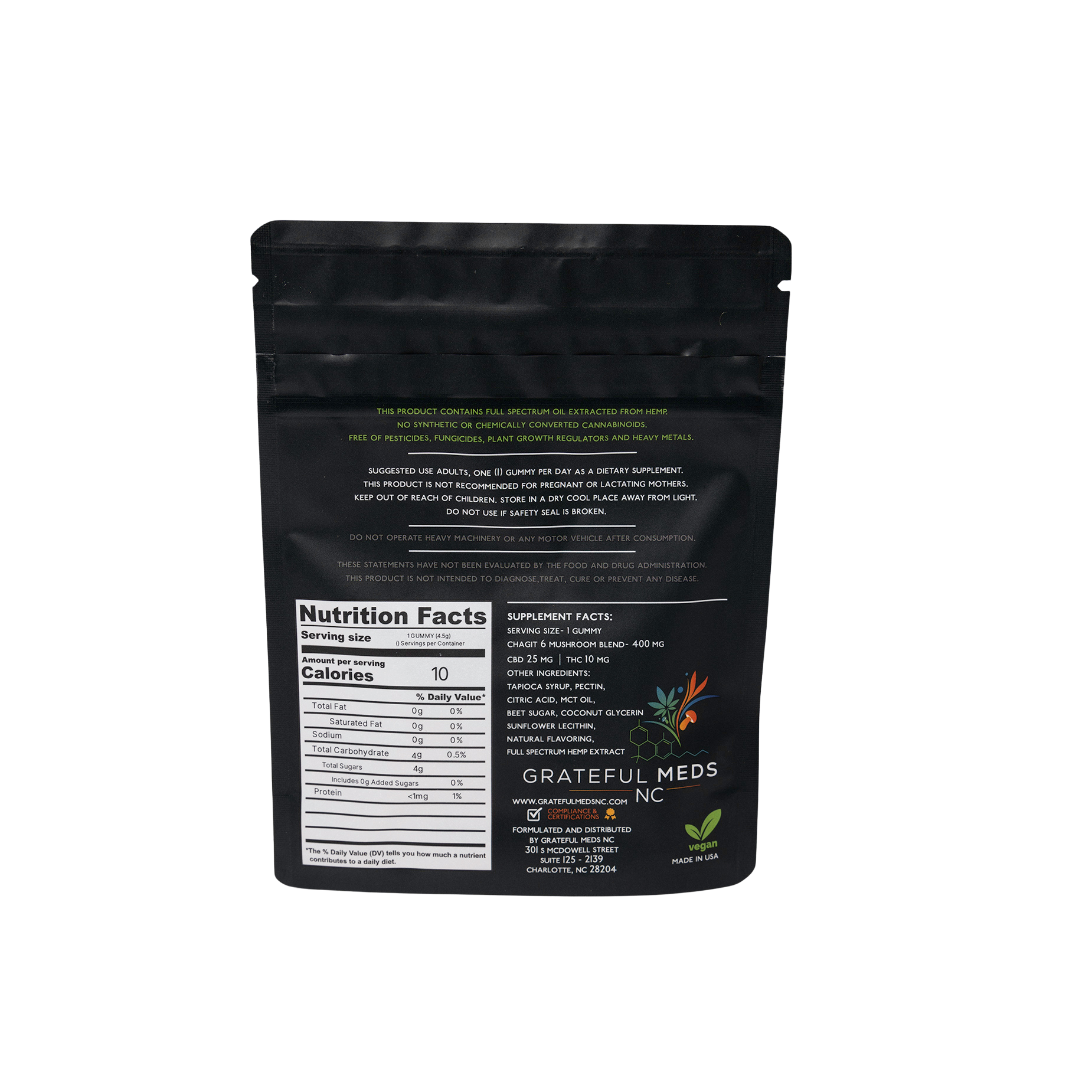 Grateful Meds NC - Functional Mushroom Blend Gummies + Delta 9 + CBN - Calming - Peace Peach