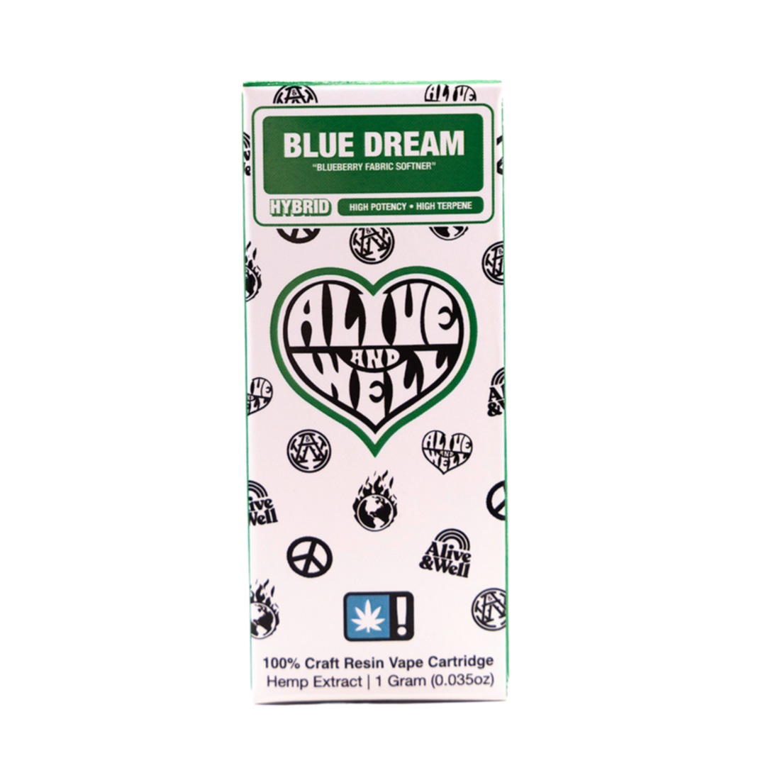 Alive and Well THCA Live Resin 510 Vape Cart - 1 Gram Hybrid - Blue Dream