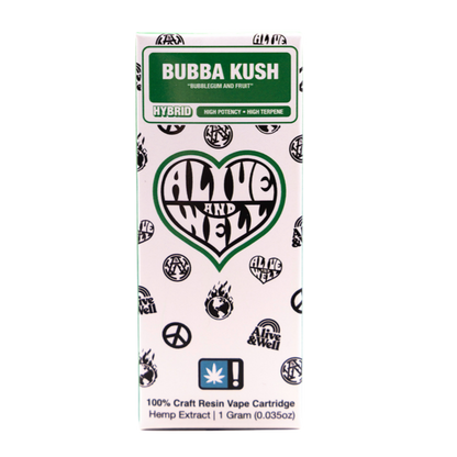 Alive and Well THCA Live Resin 510 Vape Cart - 1 Gram Hybrid - Bubba Kush