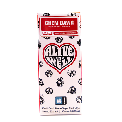 Alive and Well THCA Live Resin 510 Vape Cart - 1 Gram Sativa - Chem Dawg