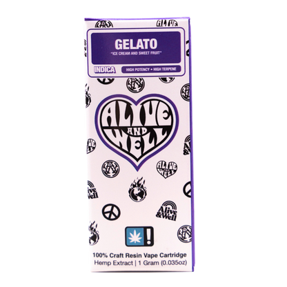 Alive and Well THCA Live Resin 510 Vape Cart - 1 Gram Indica - Gelato