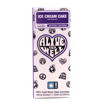 Alive and Well THCA Live Resin 510 Vape Cart - 1 Gram Indica - Ice Cream Cake