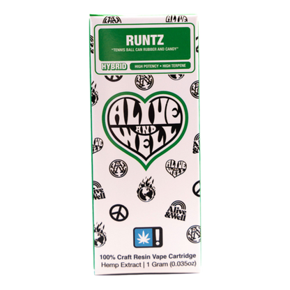 Alive and Well THCA Live Resin 510 Vape Cart - 1 Gram Hybrid - Runtz