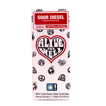 Alive and Well THCA Live Resin 510 Vape Cart - 1 Gram Sativa - Sour Diesel