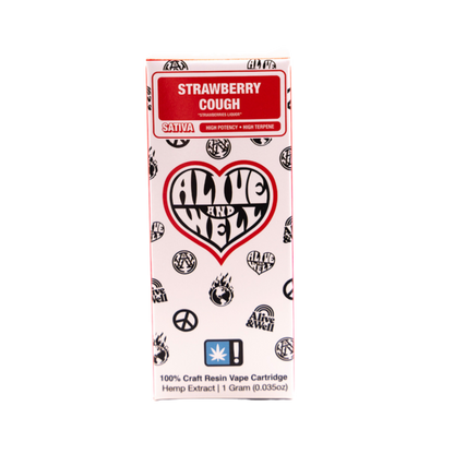 Alive and Well THCA Live Resin 510 Vape Cart - 1 Gram Sativa - Strawberry Cough