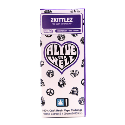 Alive and Well THCA Live Resin 510 Vape Cart - 1 Gram Indica - Zkittlez