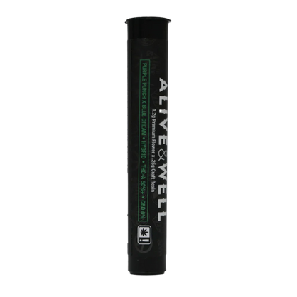 Alive and Well THCA Flower Live Resin Infused Pre Roll - 1.2g Premium Flower + .25 Craft Resin - Hybrid - Purple Punch x Blue Dream