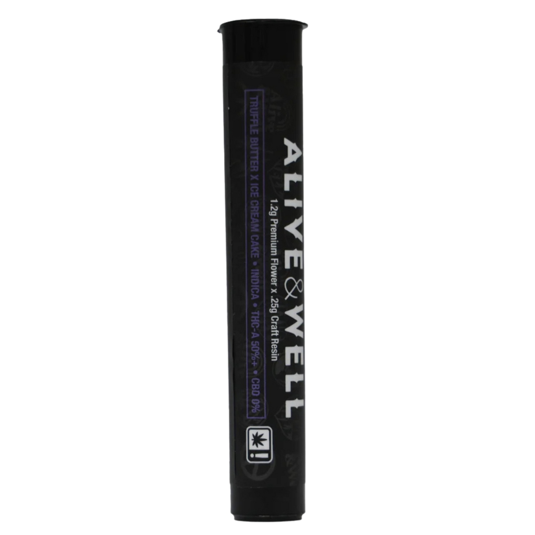 Alive &amp; Well THCa Flower Live Resin Infused Pre Roll - Strain Specific - 1.2g Premium Flower + .25 Craft Resin - Indica Indica - Truffle Butter x Ice Cream Cake