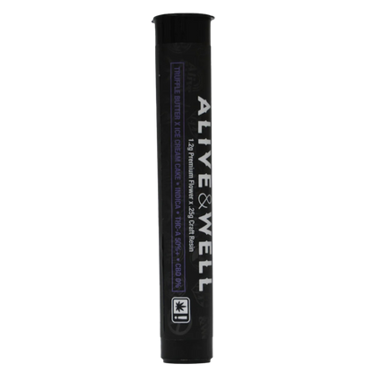 Alive and Well THCA Flower Live Resin Infused Pre Roll - 1.2g Premium Flower + .25 Craft Resin - Indica - Truffle Butter x Ice Cream Cake