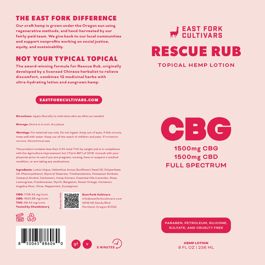 East Fork Cultivars - Rescue Rub Extra Strength Lotion - 1500mg CBG + 1500mg CBD - Full Spectrum