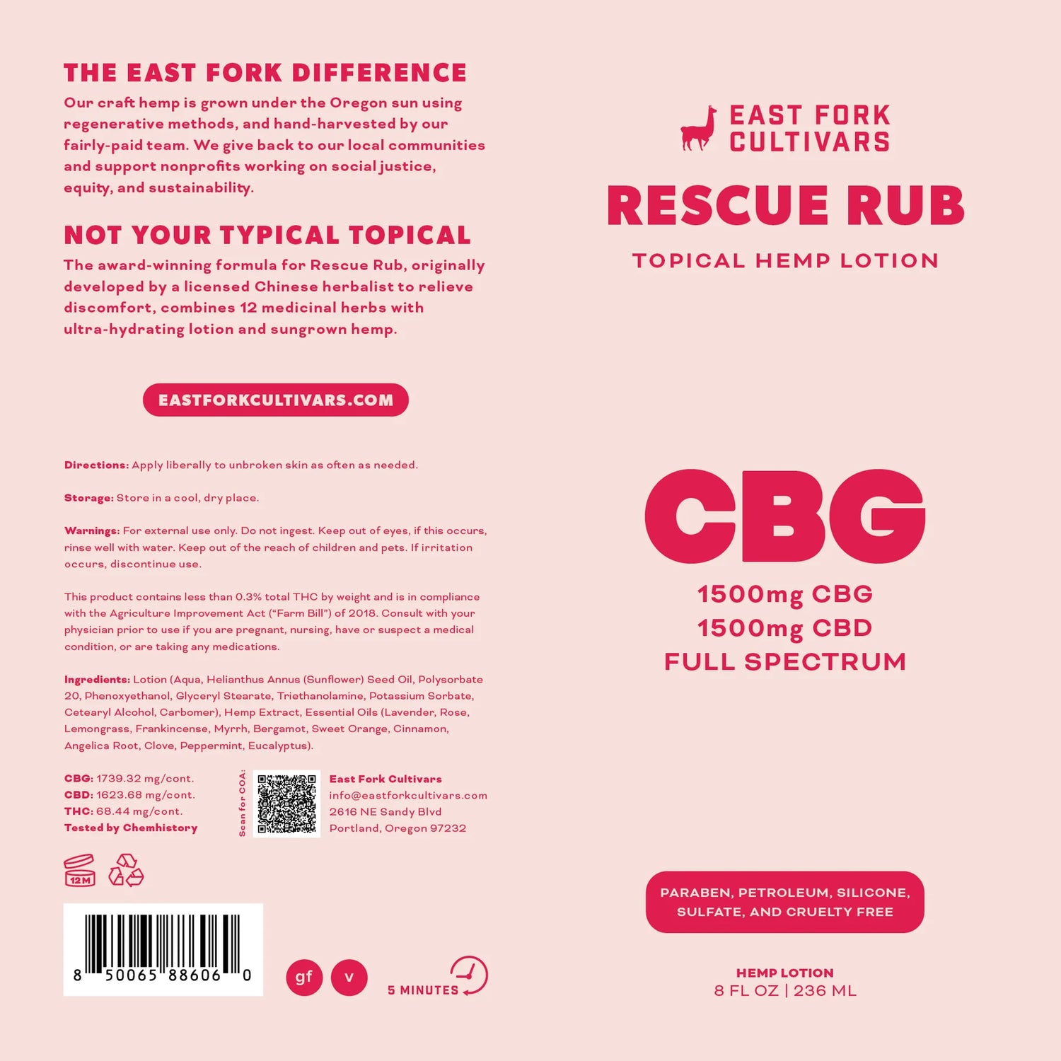 East Fork Cultivars - Rescue Rub Extra Strength Lotion - 1500mg CBG + 1500mg CBD - Full Spectrum