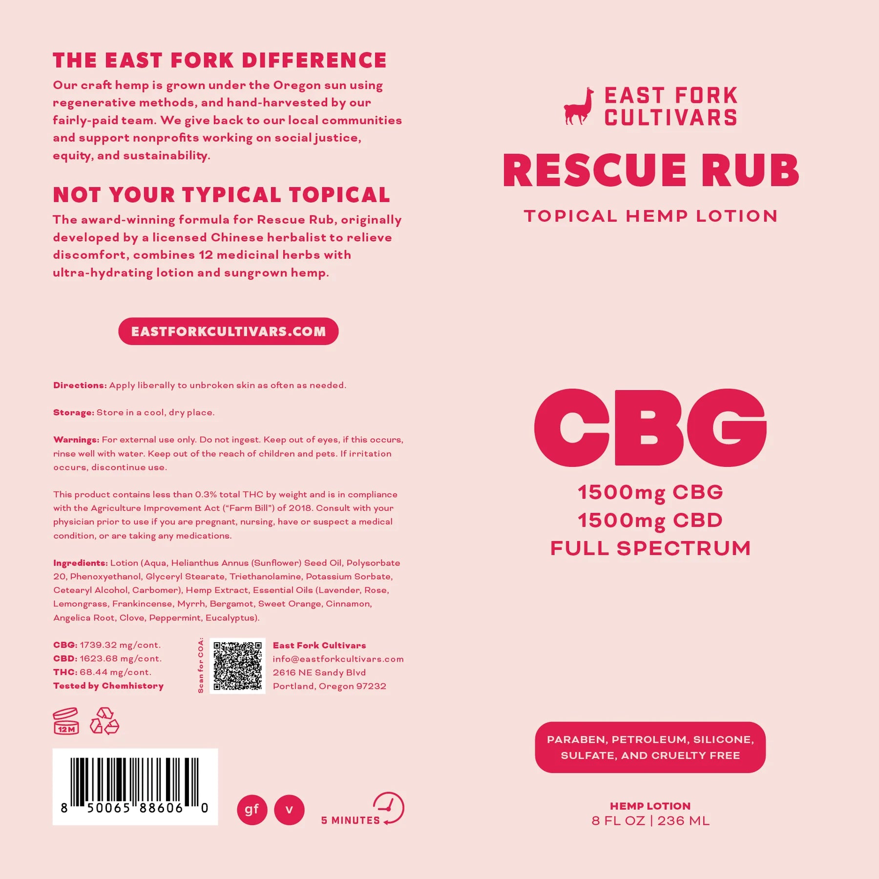 East Fork Cultivars - Rescue Rub Extra Strength Lotion - 1500mg CBG + 1500mg CBD - Full Spectrum