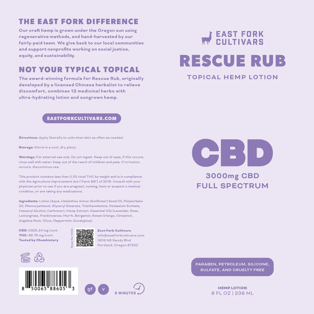 East Fork Cultivars - Rescue Rub Extra Strength Lotion - 3000mg CBD - Full Spectrum
