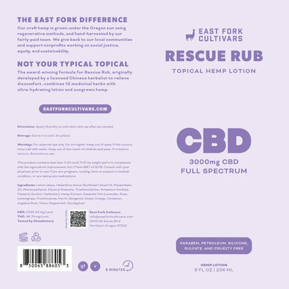 East Fork Cultivars - Rescue Rub Extra Strength Lotion - 3000mg CBD - Full Spectrum