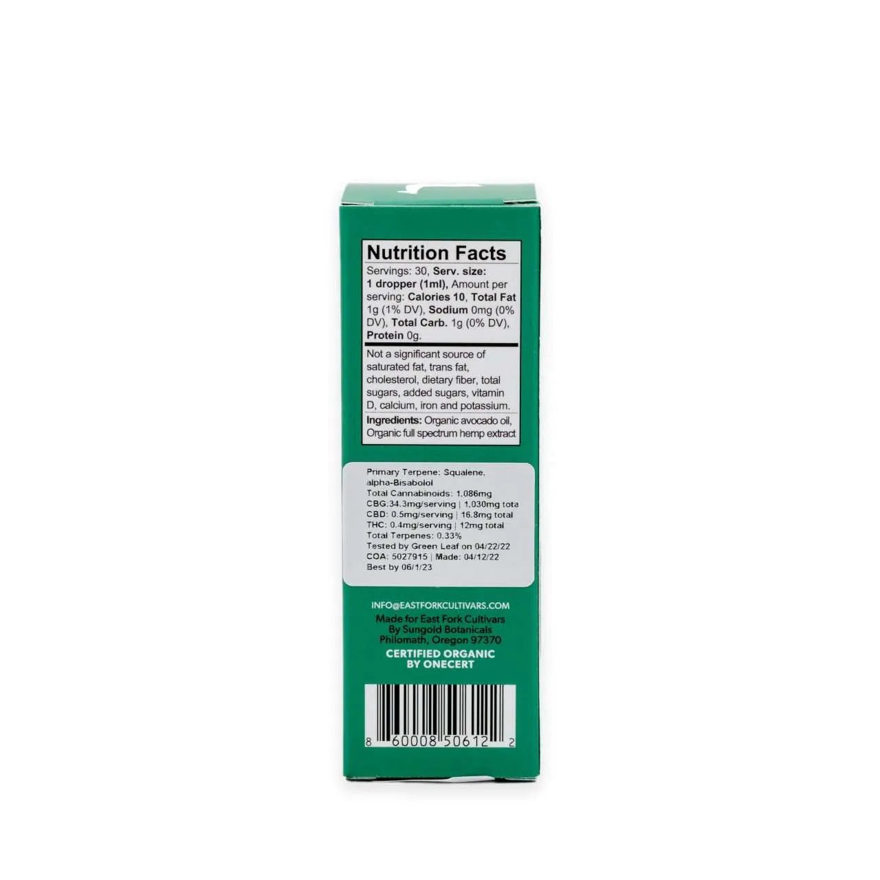 East Fork Cultivars Organic Full Spectrum CBG Oil 1000mg - White CBG