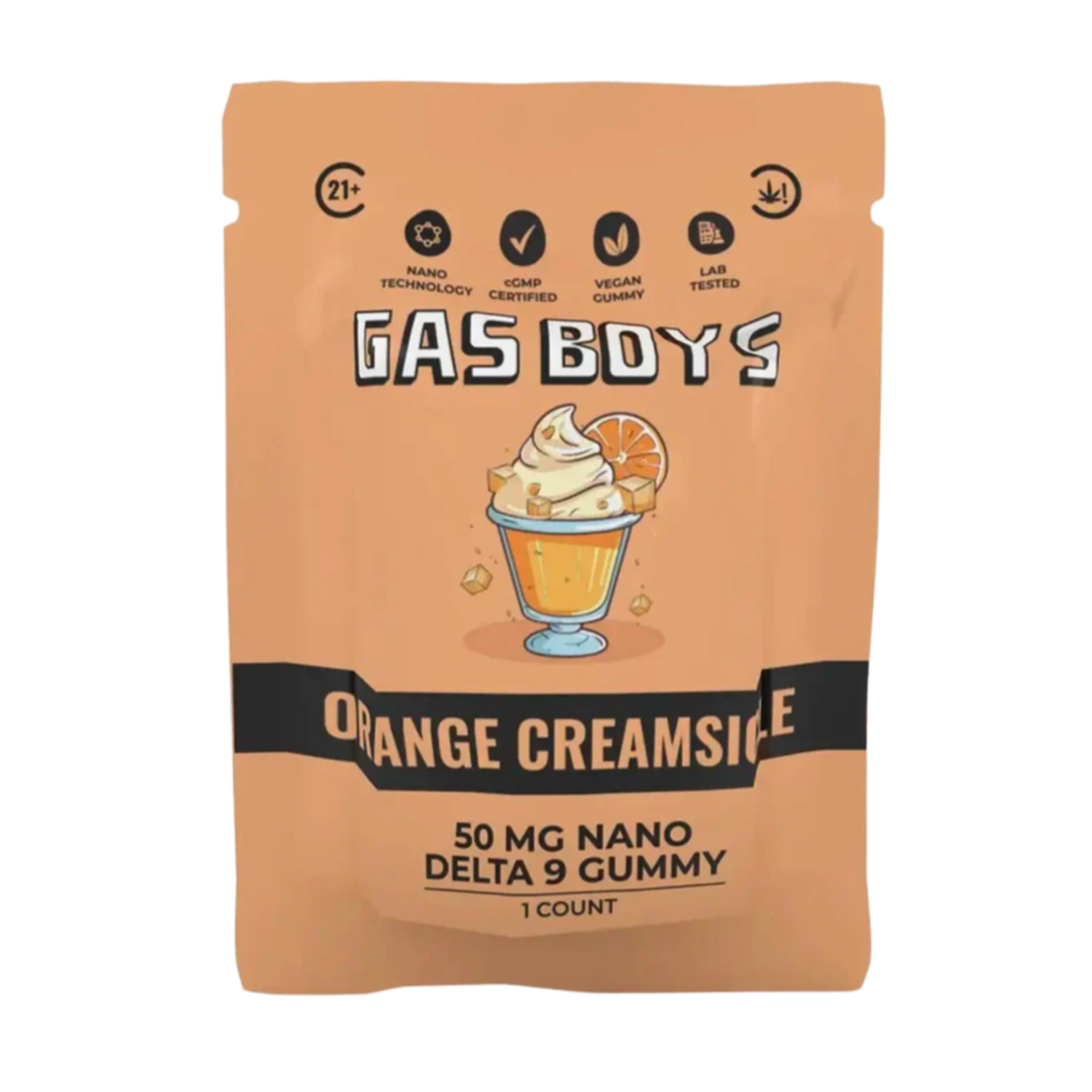 Gas Boys Nano Gummies Delta 9 THC 25mg - 2 Count - Orange Creamsicle