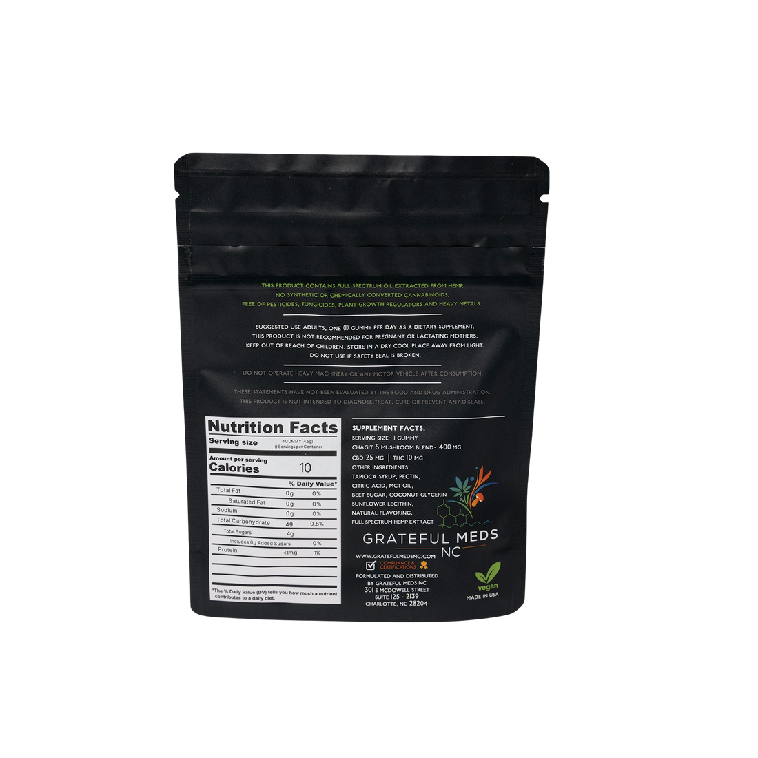 Grateful Meds NC - Functional Mushroom Blend Gummies + Delta 9 + CBD + CBG - Immunity - Pineapple Citrus