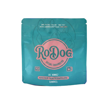 RoDog - lil Homiez Gummies - 5mg D9 THC + 5mg CBD + 5mg THCV + 400mg Combined Adaptogens - Salted Watermelon