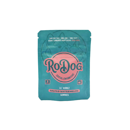 RoDog - lil Homiez Gummies - 5mg D9 THC + 5mg CBD + 5mg THCV + 400mg Combined Adaptogens - Salted Watermelon
