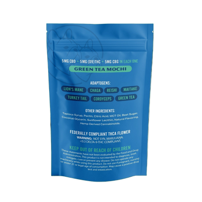 RoDog - lil Homiez Gummies - 5mg D9 THC + 5mg CBD + 5mg CBG + 400mg Combined Adaptogens - Green Tea Mochi