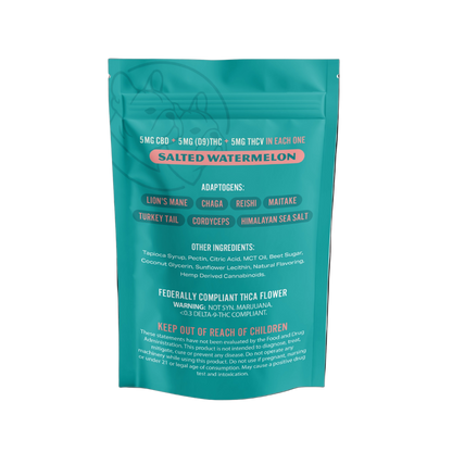 RoDog - lil Homiez Gummies - 5mg D9 THC + 5mg CBD + 5mg THCV + 400mg Combined Adaptogens - Salted Watermelon