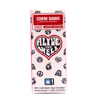 Alive and Well THCA Live Resin 510 Vape Cart - 1 Gram Sativa - Chem Dawg