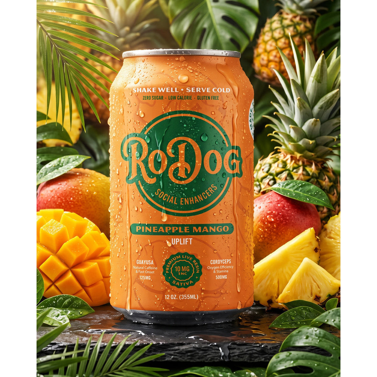 RoDog Strain Specific Live Resin + Adaptogens Cooler - 12oz - 10mg D9 THC Pineapple Mango