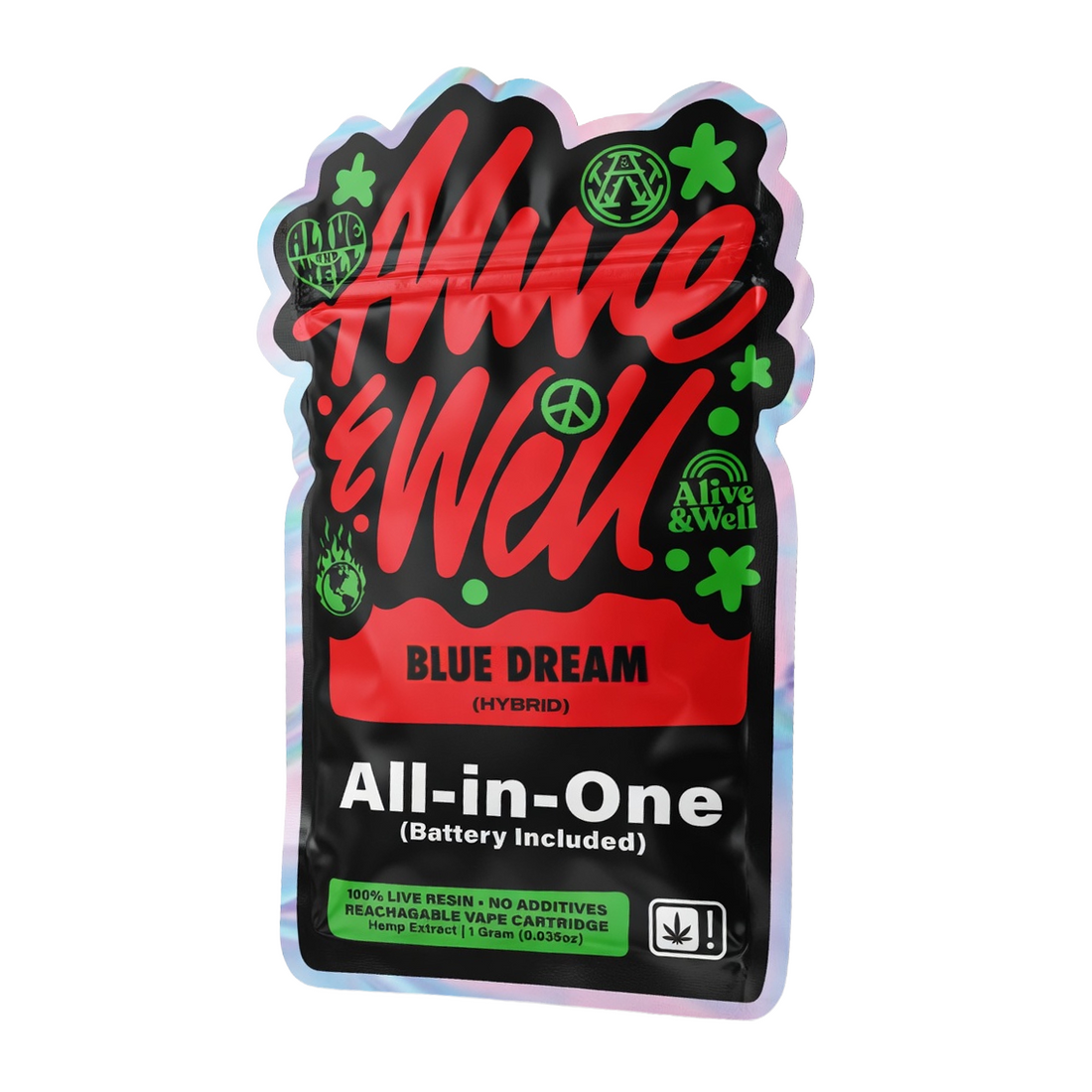 Alive &amp; Well THCa Live Resin All-in-One - 1 Gram - Hybrid Hybrid - Blue Dream