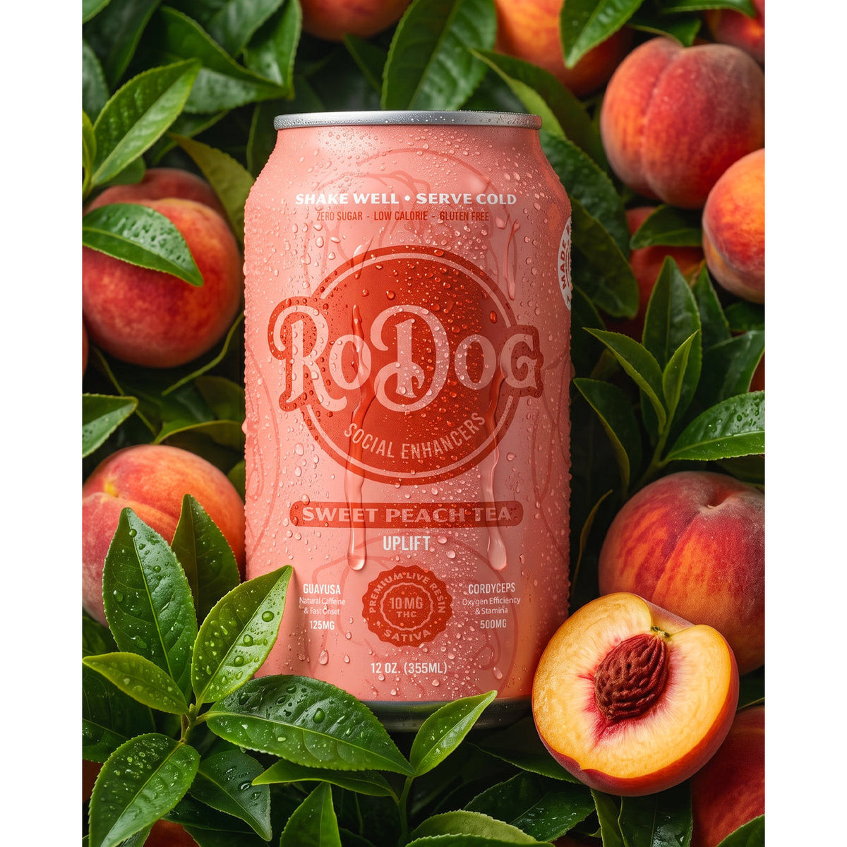 RoDog Strain Specific Live Resin + Adaptogens Cooler - 12oz - 10mg D9 THC Sweet Peach Tea